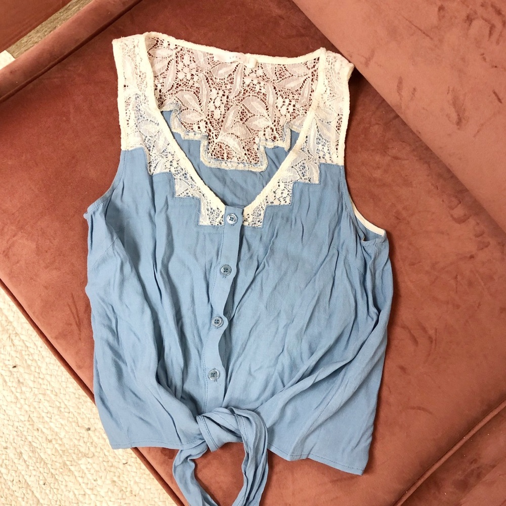 LUSH Front Tie Lace Detail Top